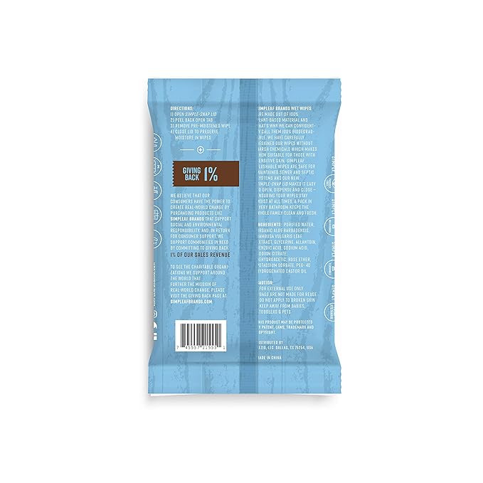 Simpleaf Flushable Wet Wipes Unscented | Plastic Free, Paraben & Alcohol Free | Hypoallergenic & Safe for Sensitive Skin | Soothing Aloe Formula | Adult Toilet Wipes (12 x 50 Counts Pack) 600 Counts