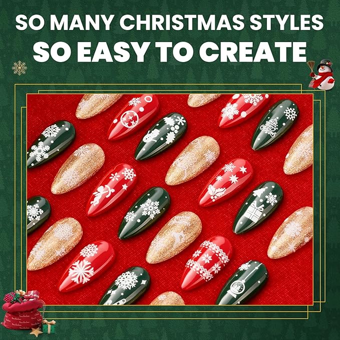 Beetles Christmas Nail Art Stickers 30 Sheets 3D Snowflake Nail Stickers White Snowmen Santa Claus Elk Nails Supplies DIY Decals for DIY Decoration Nails Art