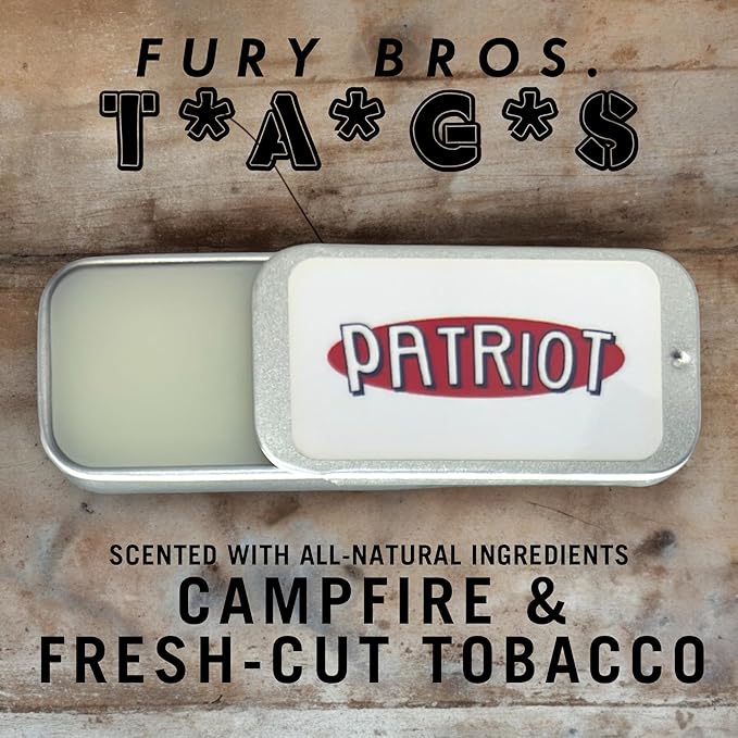 FURY BROS. TAGS Men’s Solid Cologne | Patriot | Campfire & Fresh-Cut Tobacco | Beeswax Grapeseed Oil Fragrance | Made in USA | Travel Size .25 oz