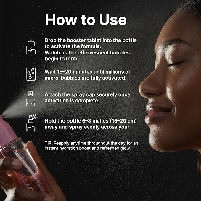 Auras Collagen Firming Mist K-Beauty | Fresh Activated Oxygen Formula Hydrating Spray Serum with Collagen Peptides, Korean Skincare Toner & Setting Mist for Dry, Aging Skin, 3.4 fl oz