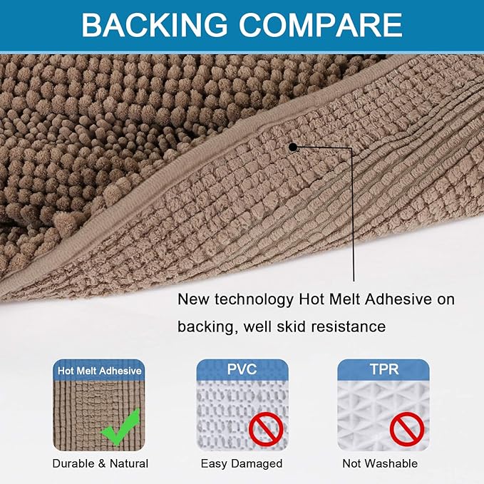 H.VERSAILTEX Bath Rugs for Bathroom Non Slip Bath Mats Extra Thick Chenille Striped Rug 20" x 32" Absorbent Non Skid Fluffy Soft Shaggy Washable Plush Mat for Indoor, Bath Room, Tub - Taupe Brown