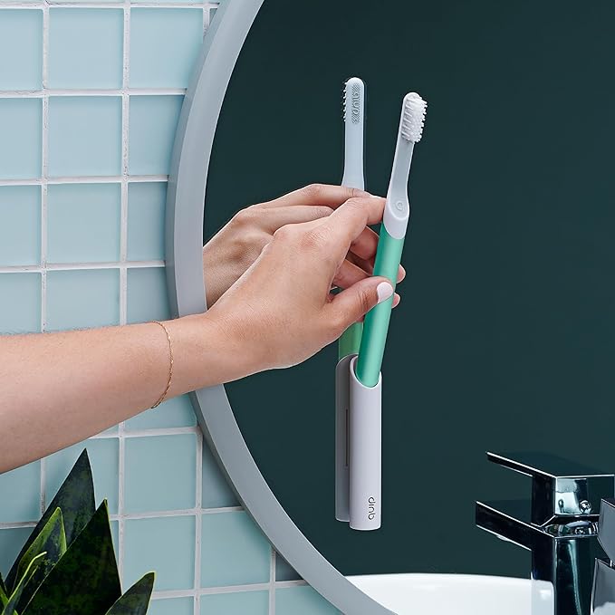 Quip Sonic Toothbrush for Adults with Timer - Includes Extra Brush Head and Travel Cover Mount - Electric, Soft Bristle Refill Head, Plastic Handle, 3 Month Battery Life - Travel Toothbrush - Green