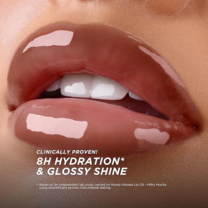 Gisou Honey Infused Hydrating Lip Oil, Nourishing Lip Moisturizer for Dry Lips, 0.27 fl oz (Milky Mocha)