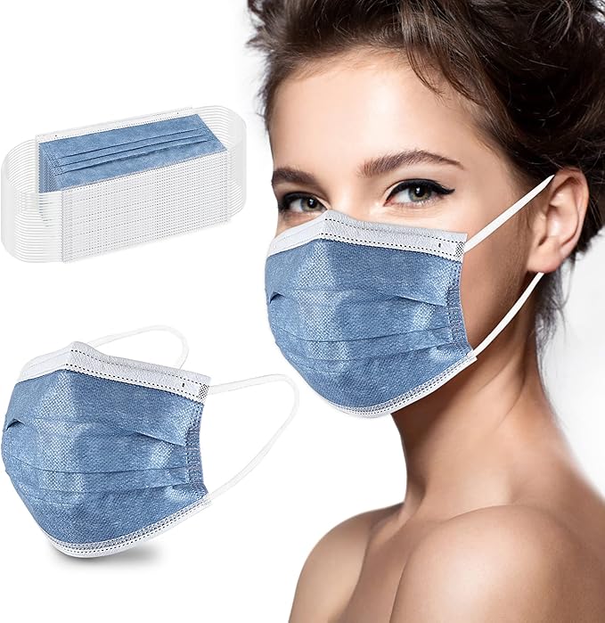 akgk Disposable Face Masks 100Pcs, 3 Layer Protective Face Mask Navy Blue Face Masks 100Pcs