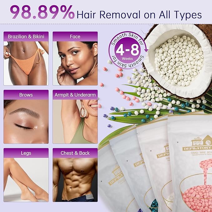 Lifestance Waxing Kit for Women & Men - L3 Amethyst Trace Digital Warmer, Silicone Wax Pot Liner, Hair Removal with 14.1oz Hard Wax Beads & Oil Spray, Professional for Home Brazilian Bikini Face Leg