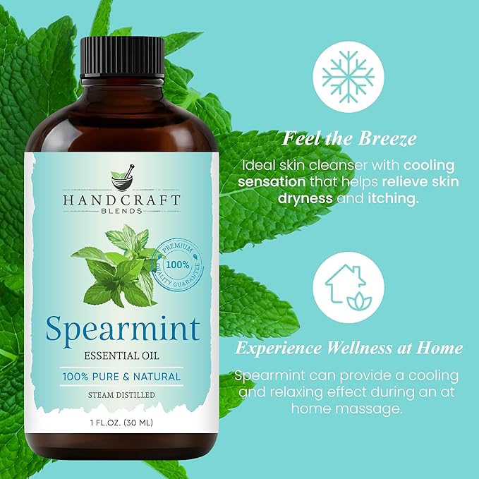 Handcraft Blends Spearmint Essential Oil – 1 Fl Oz – 100% Pure and Natural – Premium Grade Essential Oil for Diffuser and Aromatherapy, Skin, Massage, Candle and Soap Making Fragrance