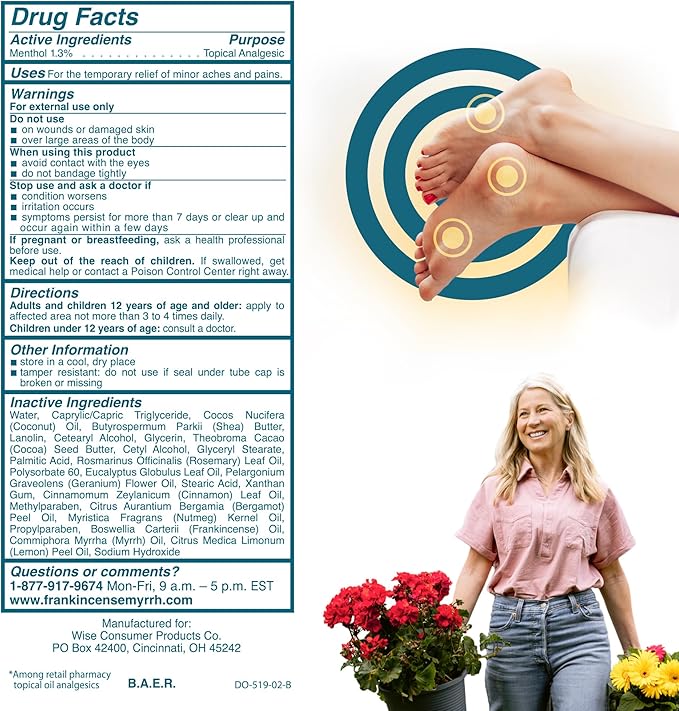 Frankincense and Myrrh Foot Pain Relief Cream - Intensive Foot Therapy Lotion - Diabetic Nerve Pain Relief Cream | Restless Leg Syndrome | Frankincense Essential Oil, 3 Ounce (1-Pack)