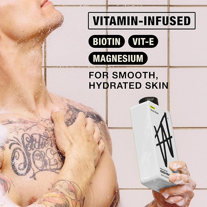 W By Jake Paul Exfoliating Body Wash for Men, Vitamin-Infused, Hydrating Shower Gel, Fresh Ice, 18 fl oz