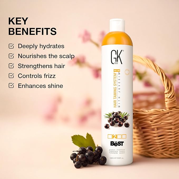 GK HAIR Global Keratin The Best ACAI (33.8 Fl Oz/1000ml) Smoothing Keratin Hair Treatment - Professional Brazilian Complex Blowout Straightening For Silky Smooth & Frizz Free Hair