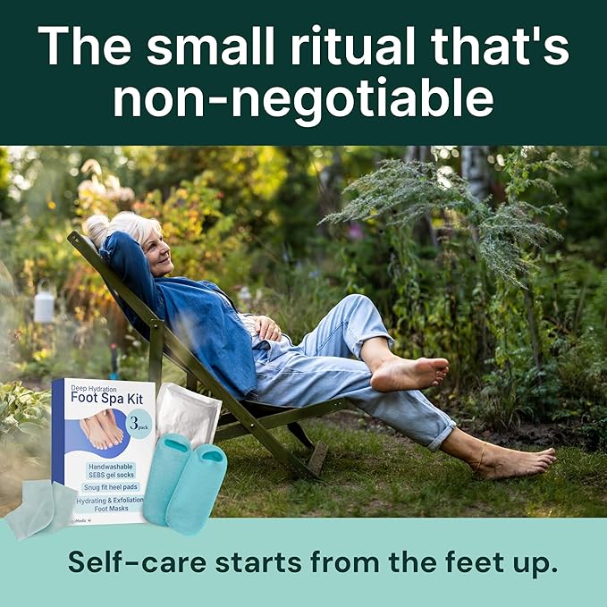 YOGAMEDIC Foot Care Kit - 3 Hydrating & Exfoliating Foot Masks for Dry Feet & 2 Cork Massage Balls for Relaxation