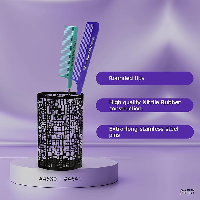 Allegro XL Pintail Rat Tail & Parting Combs - Metal Tail Foiling & Pin Combs (2 Pc., Purple & Mint)
