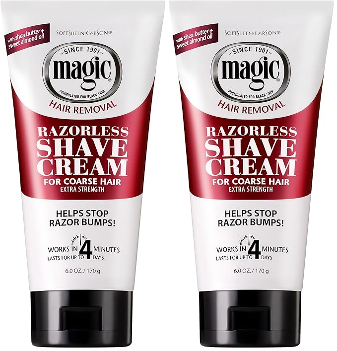 SoftSheen-Carson Magic Razorless Shaving Cream, Hair Removal Cream for Body Hair, Extra Strength Depilatory Cream, Works in 4 Minutes for Coarse Hair, 6 oz (Pack of 2)