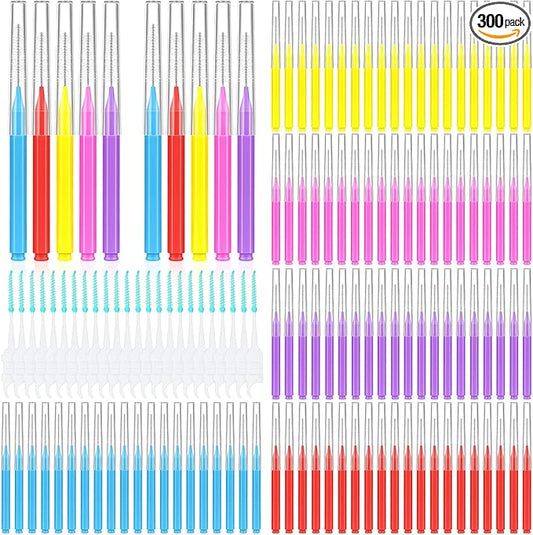 300 Pcs Interdental Brushes for Braces, 6 Size Soft and Bendable Braces Brush for Cleaning, Toothpick Dental Tooth Flossing Head Oral Dental Hygiene Flosser Teeth Gum Braces Tooth Cleaning Tool
