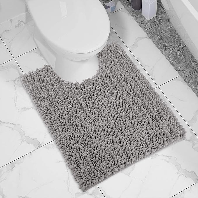 Yimobra Toilet Rug U Shaped Washable 24x20 Inch - Ultra Soft Absorbent Chenille Bath Rugs for Toilet, Quick Dry & Machine Washable, Non Slip Contour Bathroom Mat, Gray