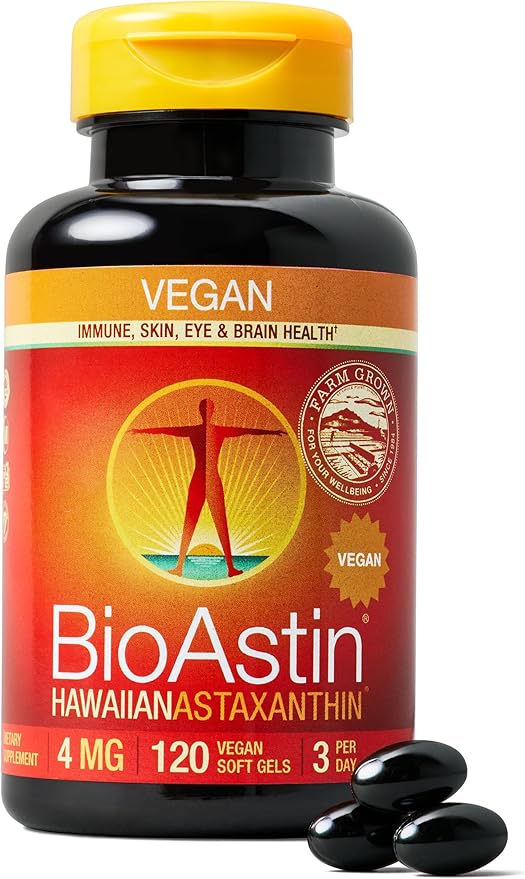 Nutrex Hawaii Vegan BioAstin Hawaiian Astaxanthin - 4mg, 120 Softgels - Farm-Direct Premium Antioxidant Supplement to Support Eye, Skin, Joint & Immune System Health - Vegan, Non-GMO & Gluten-Free