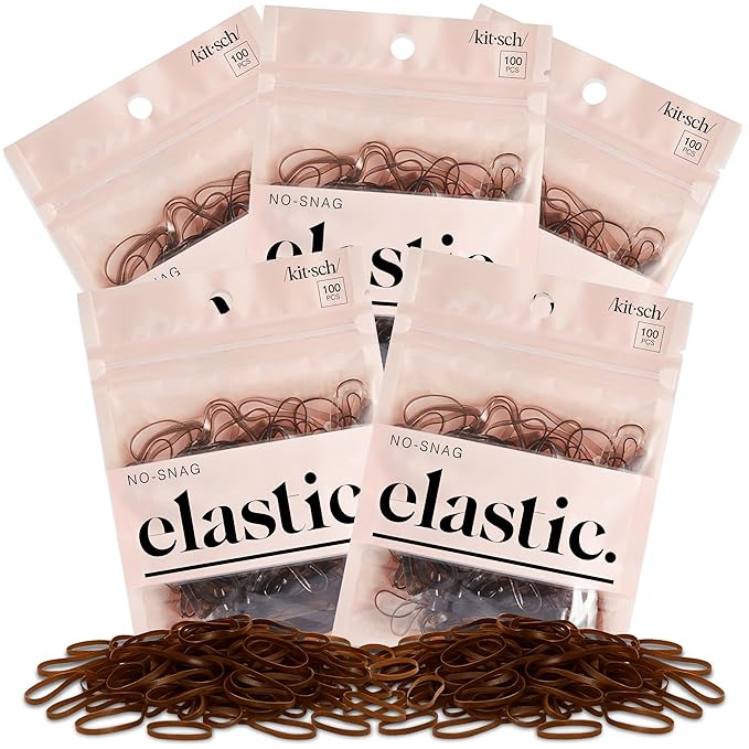 Kitsch Hair Ties No Damage for Kids, Teens and Women - Rubber Bands for Hair Styling | No Snag Hair Elastics | Daily Hair Accessories | Ideal Gifts for Women - 500pcs (Brown)