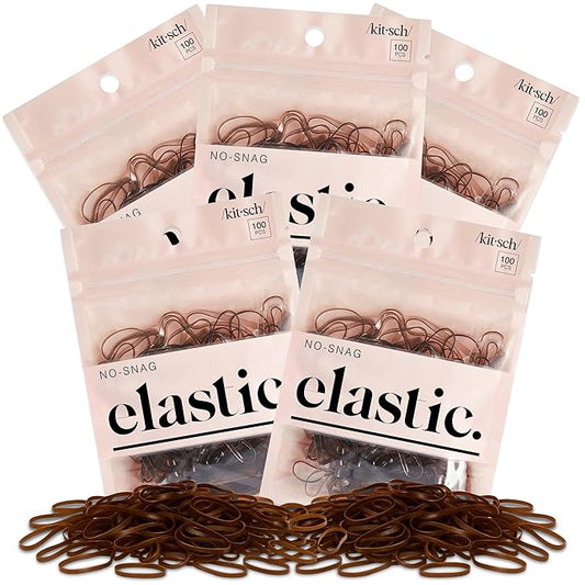 Kitsch Hair Ties No Damage for Kids, Teens and Women - Rubber Bands for Hair Styling | No Snag Hair Elastics | Daily Hair Accessories | Ideal Gifts for Women - 500pcs (Brown)