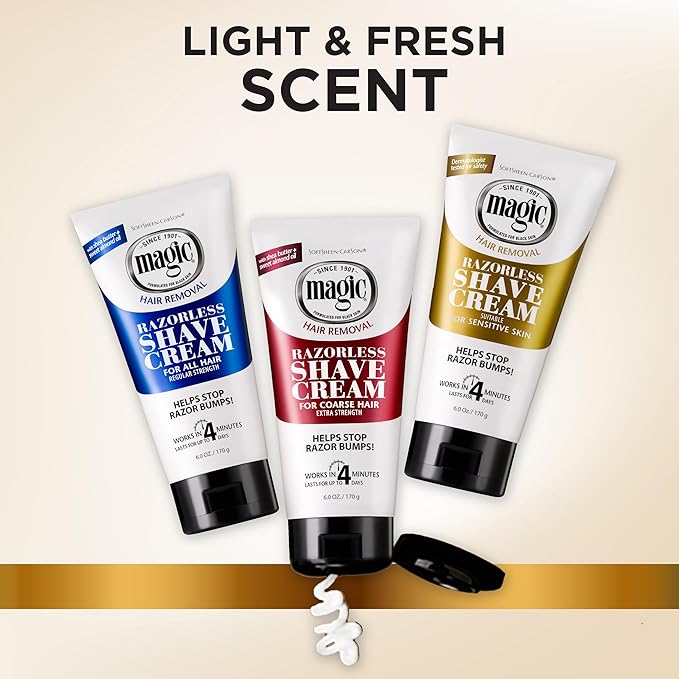 SoftSheen-Carson Magic Razorless Shaving Cream, Depilatory Hair Removal Cream, Works in 4 Minutes for Coarse, Curly Hair, 2 Count