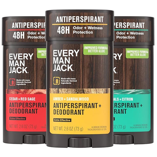Every Man Jack Men’s Antiperspirant Deodorant Variety Pack – New & Improved Formula – Outdoor Inspired Scents - Smooth Glide, 48-Hour Odor & Sweat Defense– 2.6 oz (3 Pack)