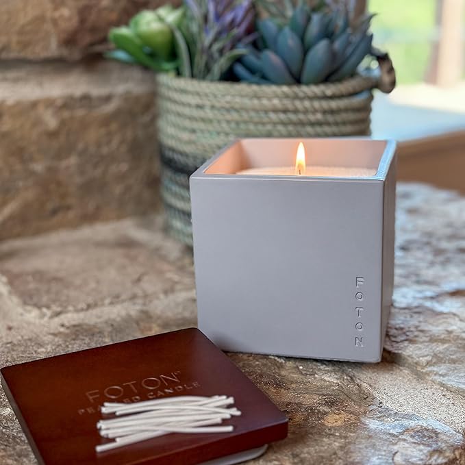 Foton Pearled Candle Le Cube Concrete Vase Set 16 Oz - Vanilla Vibe Scented - Refillable Jar Scented Candle Sand with 15 Wicks - Natural Non-Toxic Decorative Candles for Home