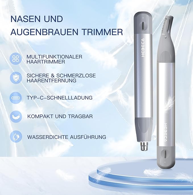 Nose Hair Trimmer for Men & Women - 2in1 Rechargeable Ear and Nasal Hair Trimmer, Waterproof Nose Clipper, Electric Eyebrow Trimmer & Facial Hair Remover Grooming Set (Silver Grey)