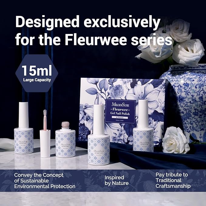 MelodySusie Fleurwee Plant Based 4pcs Gel Nail Polish Fresh and Elegant Set, Hema Free, 21 Non Toxic, Long Lasting No Chip, Finger Toe Nail Polish, Spring Summer Nail Art Salon Manicure at Home