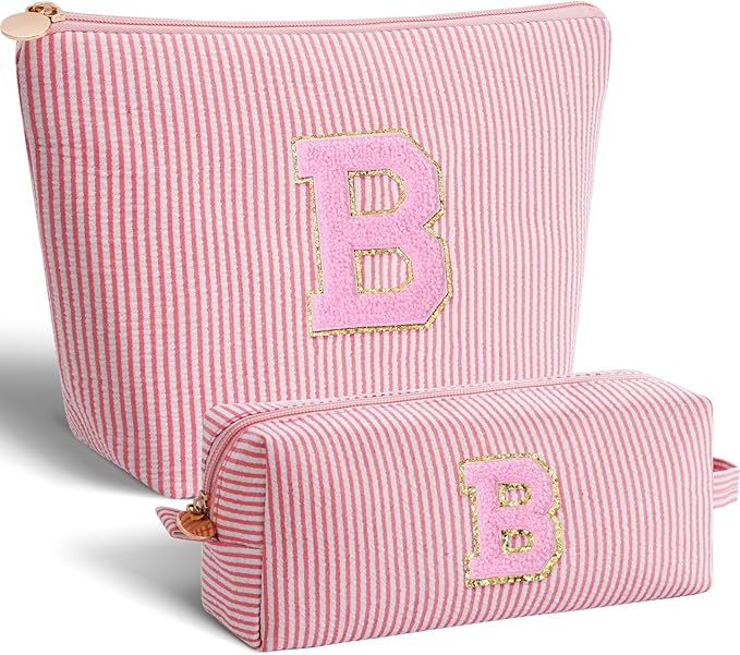 Bridesmaid Gifts Wedding Day - Bridal Shower Gifts,Maid of Honor Gifts,Initials Makeup Bag Set Cosmetic Bag - Peach,B