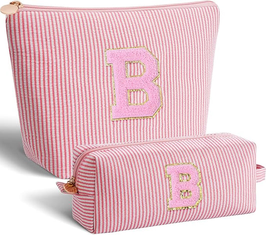 Bridesmaid Gifts Wedding Day - Bridal Shower Gifts,Maid of Honor Gifts,Initials Makeup Bag Set Cosmetic Bag - Peach,B