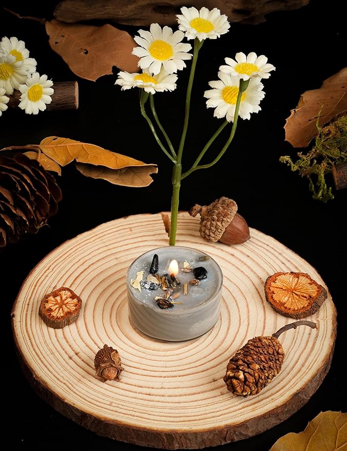 Tealight Soy Candles with Crystals And Herbs, Handmade Energy Candles, Healing Crystal Soy Candles, Aromatherapy Candles. (Grey)