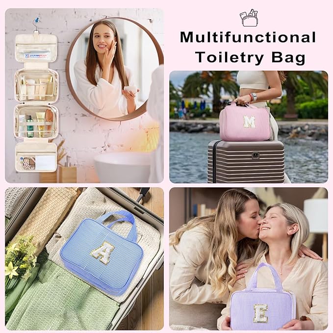 TOPEAST Christmas Gifts for Women Stocking Stuffers - Travel Hanging Toiletry Bag, Personalized Initial Toiletry Pouch, Birthday Gifts for Women Mom Daughter Sister Friends, Cruise Essentials, Pink R