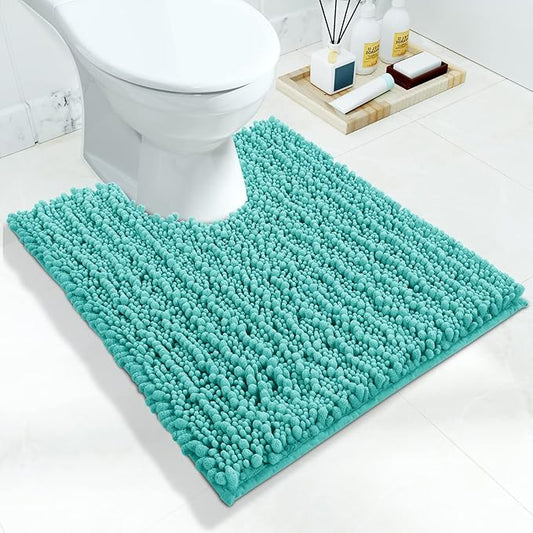 Yimobra Toilet Rug U Shaped Washable 24x20 Inch - Ultra Soft Absorbent Chenille Bath Rugs for Toilet, Quick Dry & Machine Washable, Non Slip Contour Bathroom Mat, Lake Blue