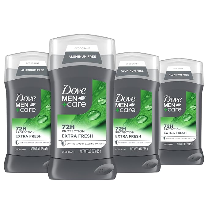 Dove Men+Care Deodorant Stick for Men 4 Count Extra Fresh Aluminum Free 72-Hour Odor Protection Mens Deodorant with 1/4 Moisturizing Cream 3 oz
