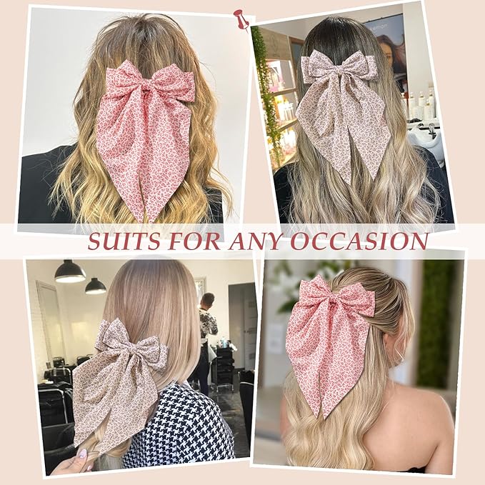 4 PCS Premium Hair Bows Claw Clips for Women & Girls in Black - Satin Non-Slip Bow-knot Hair Clips for Thick or Thin Hair, Big Bows