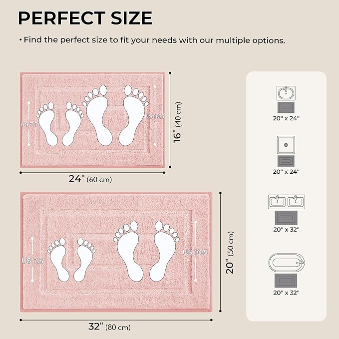GRANNY SAYS Bathroom Rugs Sets 2 Piece,Soft Bath Mats for Bathroom, Bath Rugs Non Slip Washable, Absorbent Bath Rug for Tub, Shower and Toilet, Bath Mat Set (Pink, 20" x 32" + 16" x 24")