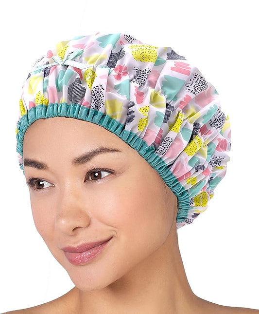 Reusable Shower & Bath Cap & Lined, Oversized Waterproof Shower Caps Large Designed for all Hair Lengths with PEVA Lining & Elastic Band Stretch Hem Hair Hat - Fashionista Living Color