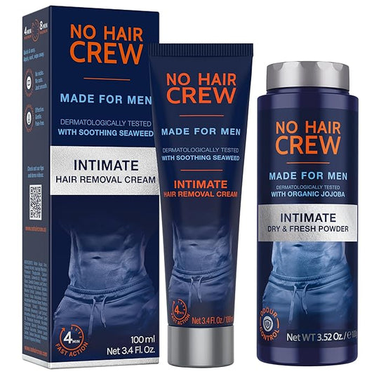 No Hair Crew | Intimate Bundle | Includes Hair Removal Depilatory Cream for Men and Dry & Fresh Body Powder for Sweat and Odor Control