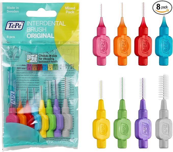 TePe Pack of 8 Interdental Brush Original, Soft Dental Brush for Teeth Cleaning, Mixed Pack