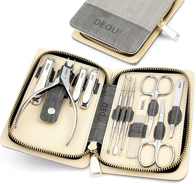 DEOU Manicure Sets Nail Clippers Stainless Steel Manicure and Pedicure kit Girls Professional Nail Files and Men's Grooming Scissors Tools for Home Personal Care or Gifts (Gray)