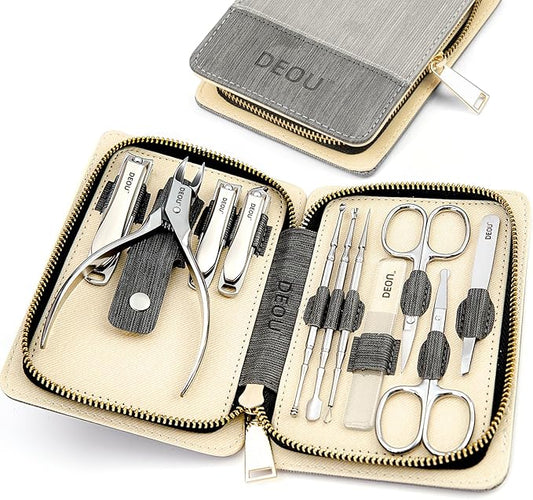 DEOU Manicure Sets Nail Clippers Stainless Steel Manicure and Pedicure kit Girls Professional Nail Files and Men's Grooming Scissors Tools for Home Personal Care or Gifts (Gray)
