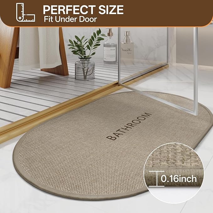 Non-Slip Bath Mat with Upgraded Rubber-Backing, Washable Thin Bath Mats for Bathroom Floor, Absorbent Woven Bathroom Rugs, Quick Dry, Fits Under Door, 24x36, Brown