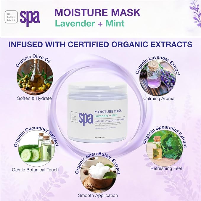 BCL SPA Organic Lavender and Mint for hands mask, foot mask, and body mask skin care spa treatment for women at home or professional spa with shea butter, argan oil, olive oil, aloe vera 16 oz