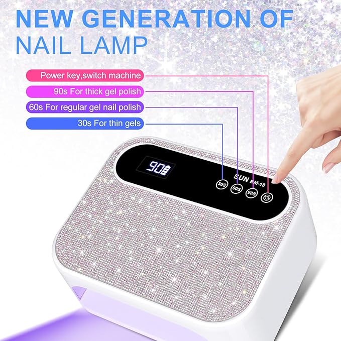 Cordless Nail lamp,Rechargeable Professional Lamp 42Pcs Beads UV Light for Gel Nails Automatic Sensor for Nail Art at Home and in Salons White Diamond