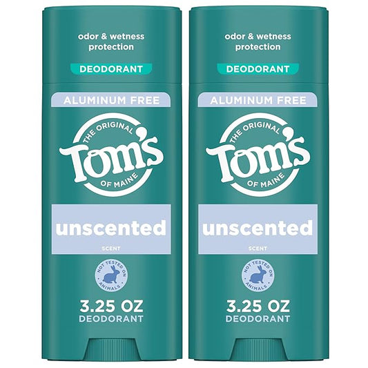 Tom’s of Maine Unscented Aluminum Free Natural Deodorant For Women & Men | Goes on Clear | Odor & Wetness Protection | Naturally Derived and Moisture-Locking Ingredients | 3.25 oz (2 Pack)