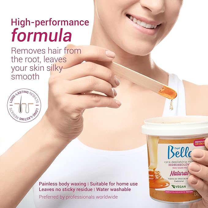 DEPIL BELLA Brazilian Sugar Wax, Hair Removal Wax for Personal & Professional Use, Organic, Natural, Vegan, Washable, All Skin Types - 2.87lbs