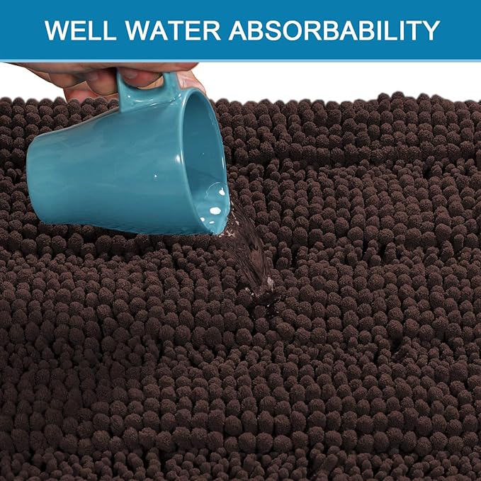 Bathroom Rugs Bath Rug Set 2 Piece Bathroom Contour Rug Toilet Mat Sets Non Slip Contour Bath Rug Set Ultra Thick Water Absorbent Striped Bath Mats Washable(20" x 32" Plus 20" x 20" U, Chocolate)