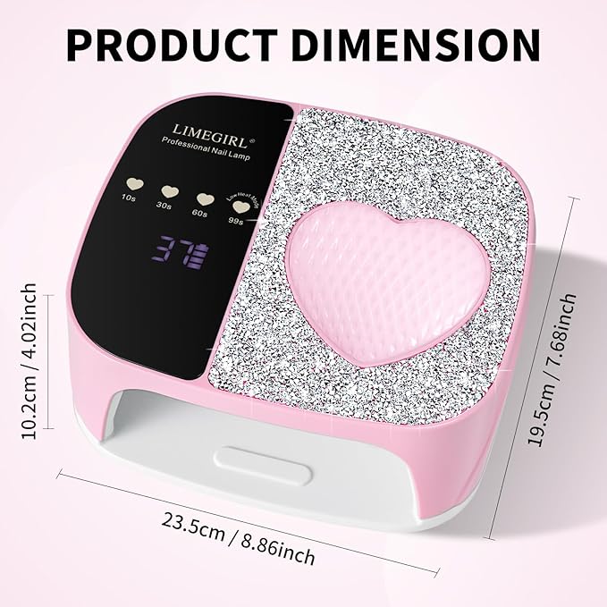 LIMEGIRL UV LED Nail Lamp Kit for Gel Polish Professional Fast Curing Pink Dryer Light Set with 4 Timer Settings Cordless Rechargeable Nail Art Cure Machine for Manicure Pedicure at Home and Salon