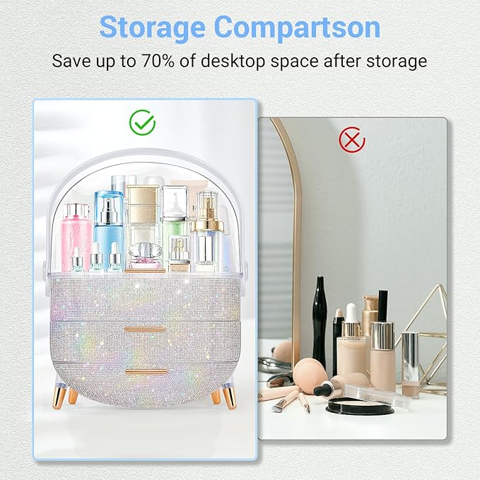 Teen Girls Gift Makeup Organizer, Skincare & Jewelry Storage, Cosmetics Display Case, Makeup Holder, Bathroom Organizer (Bling Rhinestone)