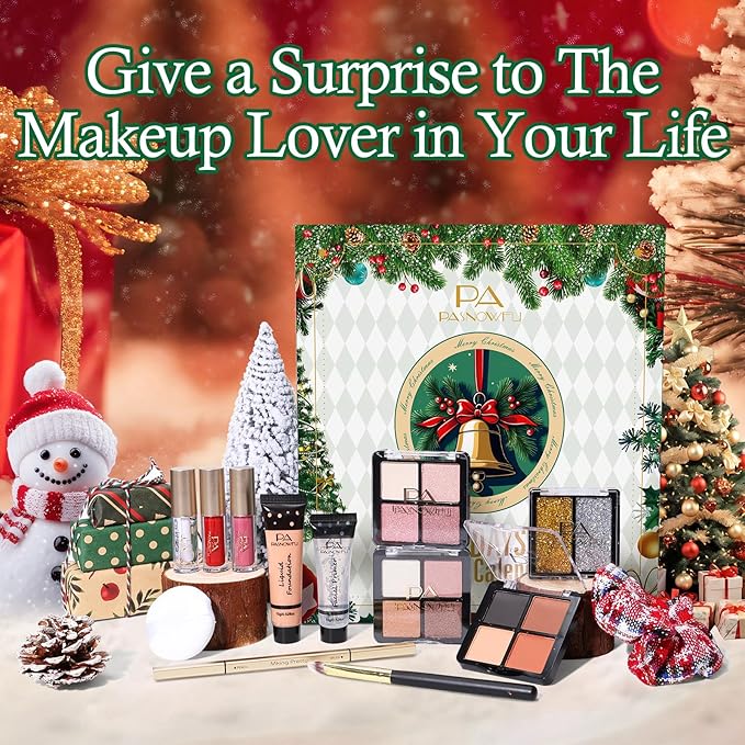 Makeup Advent Calendar 2025 for Women Teens Girl, Surprise 12 Days Christmas Countdown Boxes, 2025 Xmas Countdown Calendar Cosmetic Thanksgiving Holiday Starter Makeup Set with Eyeliner Lip oil
