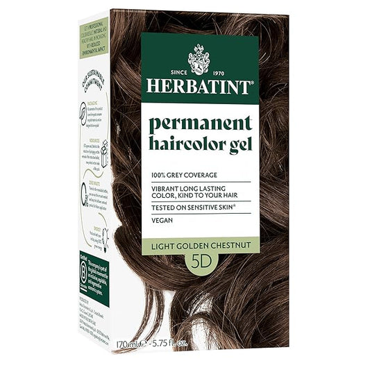 Herbatint Permanent Hair Dye For Women - 5D Light Golden Chestnut - For Up To 100% Gray Coverage of Resistant Gray Hair - Ammonia-Free, Alcohol-Free & Vegan - Salon Influenced Hair Color 5.75 fl oz