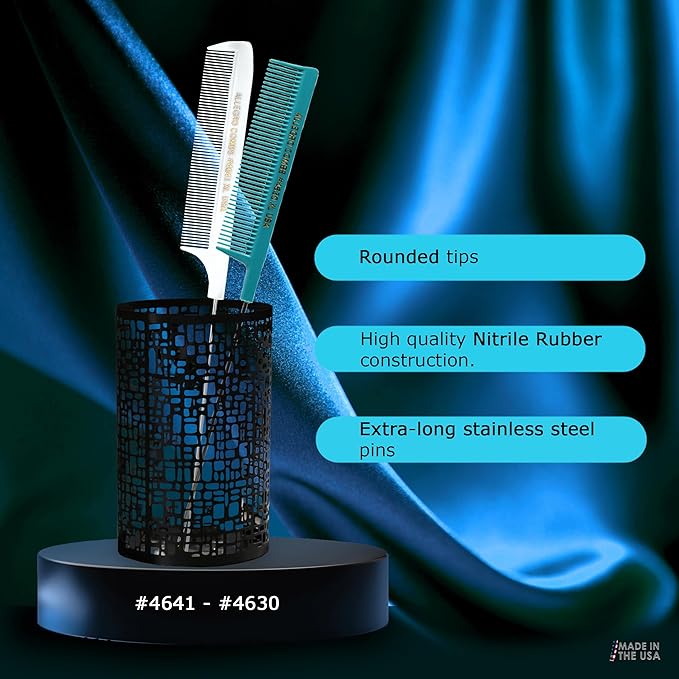 Allegro XL Pintail Rat Tail & Parting Combs - Metal Tail Foiling & Pin Combs (2 Pc. AQUA & WHITE)